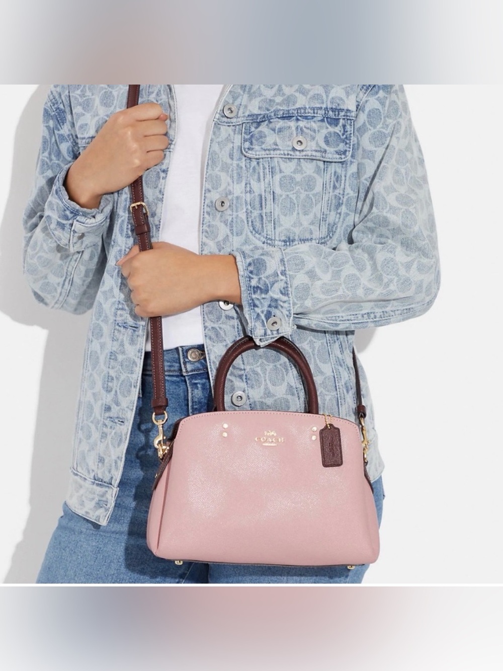 Coach Pink Mini Satchel with Dark Brown Handles *New*